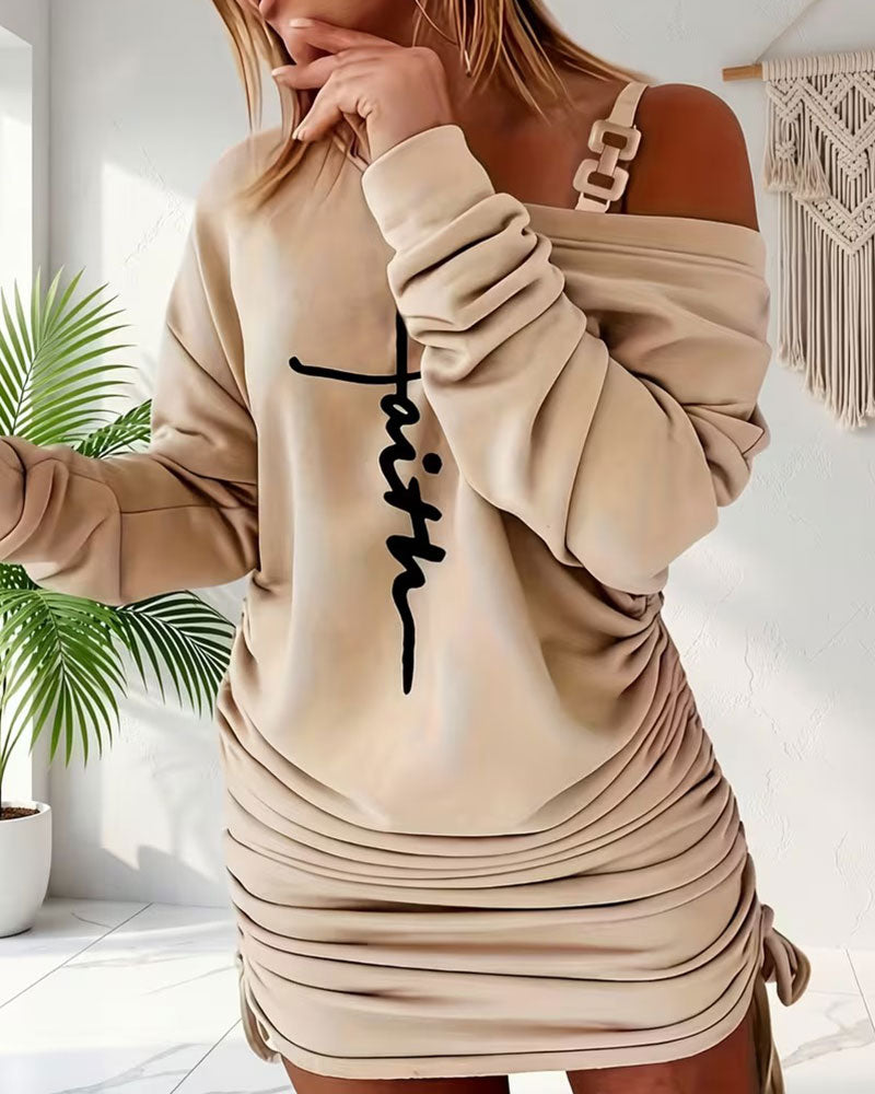 One-Shoulder Strappy Ruched Drawstring Dress