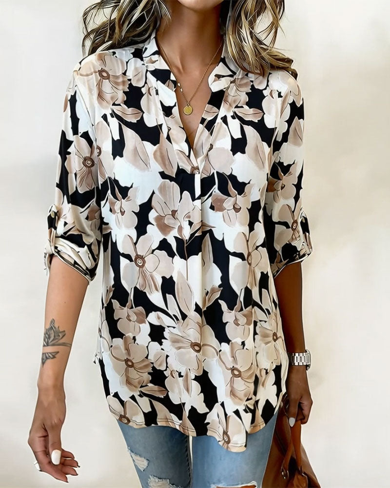 Floral Print V-Neck Shirt