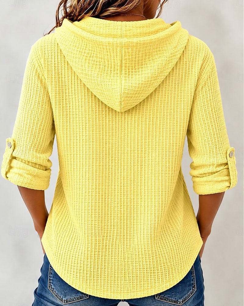 Hooded Waffle Button Pocket Coat