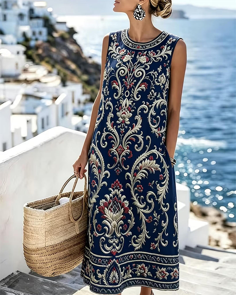 Vintage Floral Sleeveless Long Dress