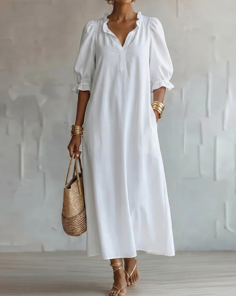 Stand Collar Puff Sleeve Dress