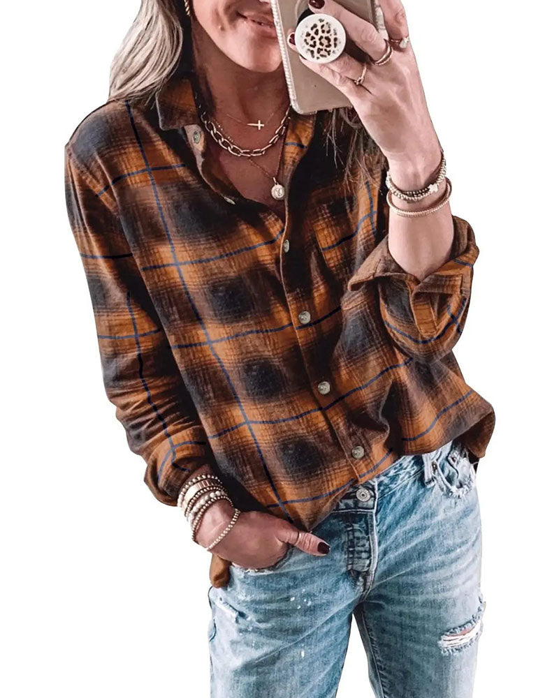 Plaid Vintage Button-Down Shirt Blouse