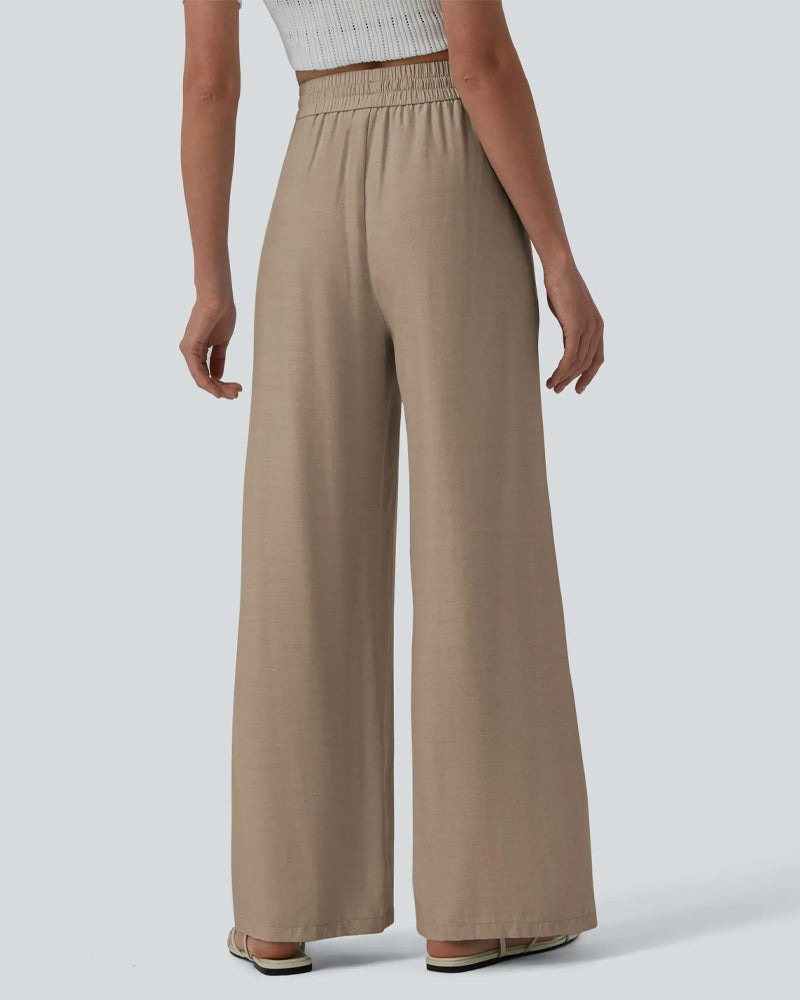 Elastic Waist Wide-Leg Tie Casual Pants