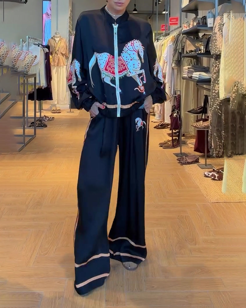 Cropped Jacket and Casual Pants Set