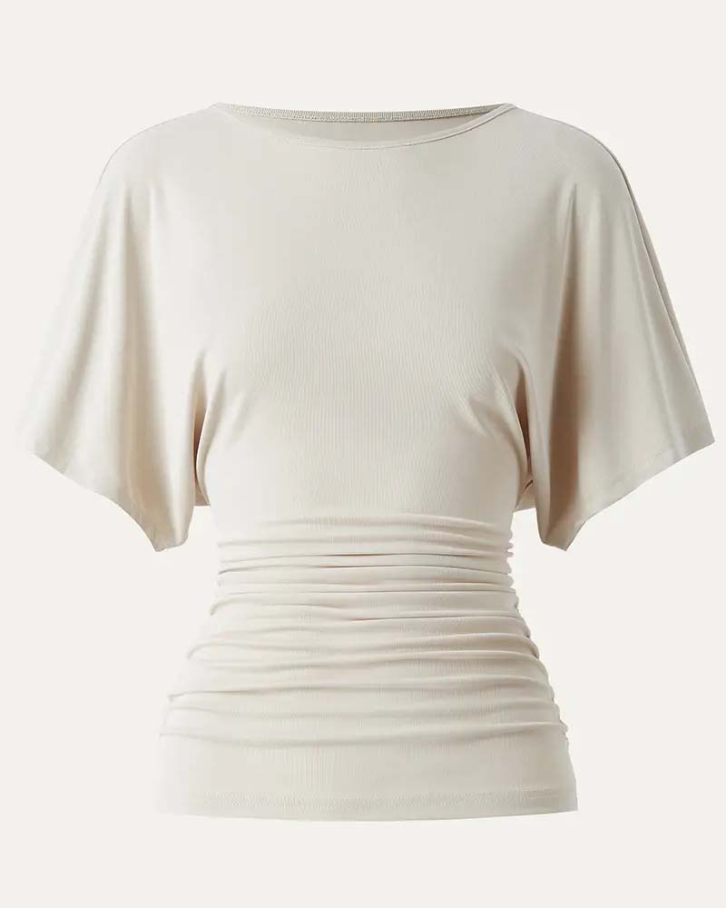 Casual Solid Pleated Short Sleeve Blouse