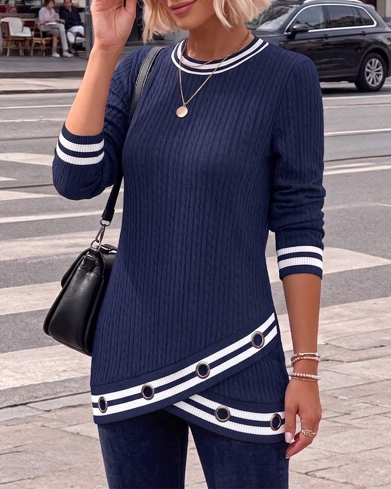 Contrast Striped Irregular Metal Ring Top