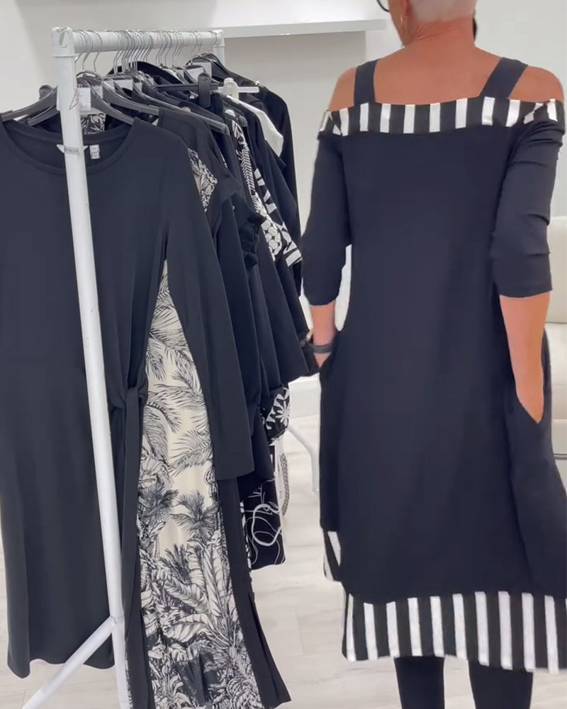 Aumora Off-Shoulder Irregular Loose Print Dress