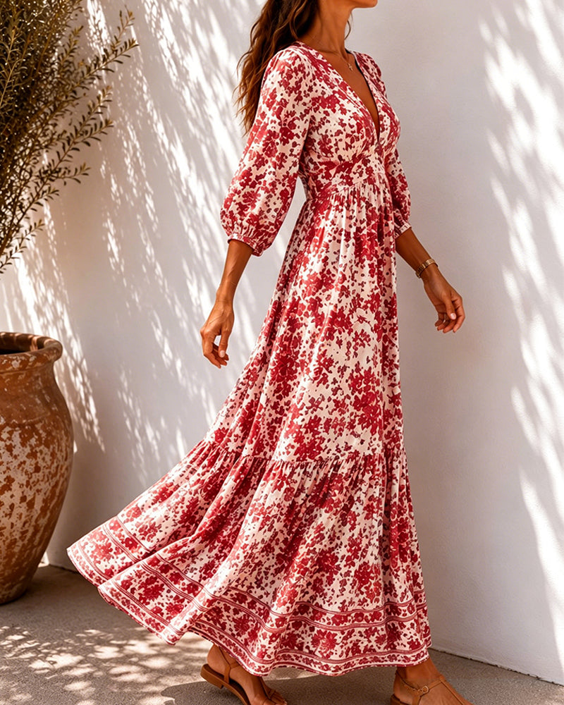 Blue Porcelain Print Waist-Cinched Dresses