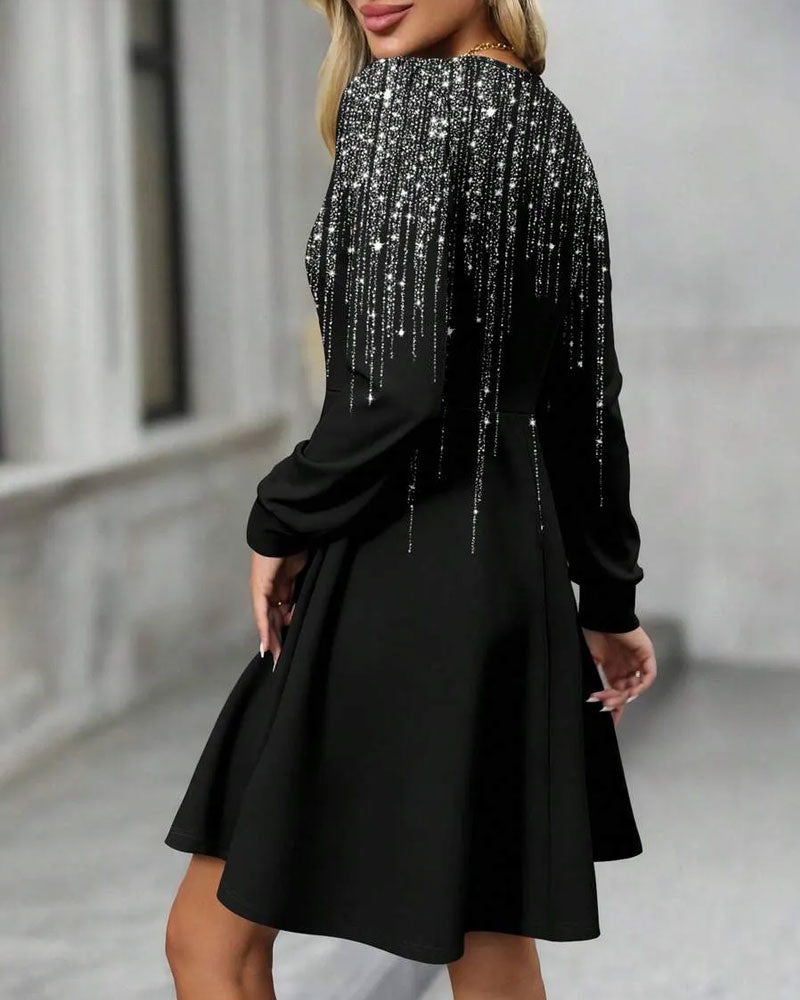 V-Neck Long Sleeve A-Line Dress