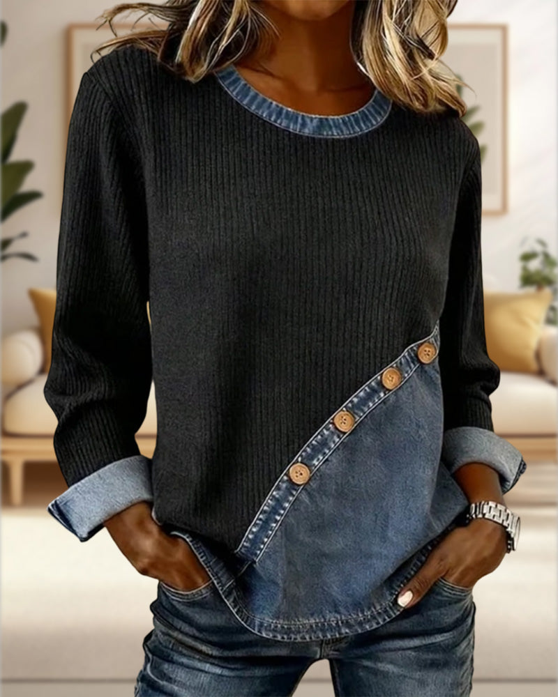 Crew Neck Color-Blocked Sweatshirt