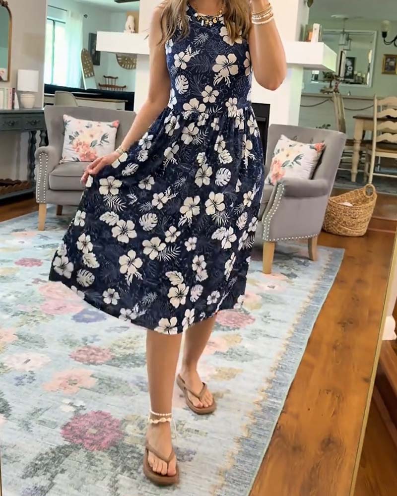 Striped Sleeveless Full Skirt Dress