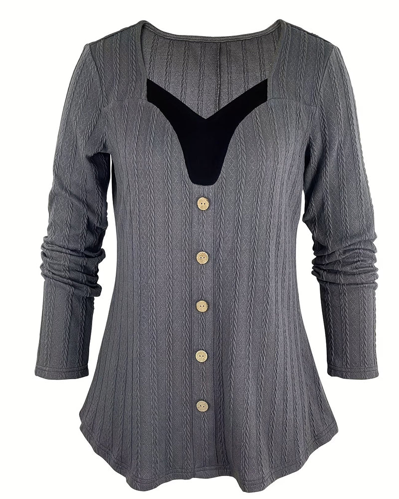 Ribbed Buckle Color Block Top