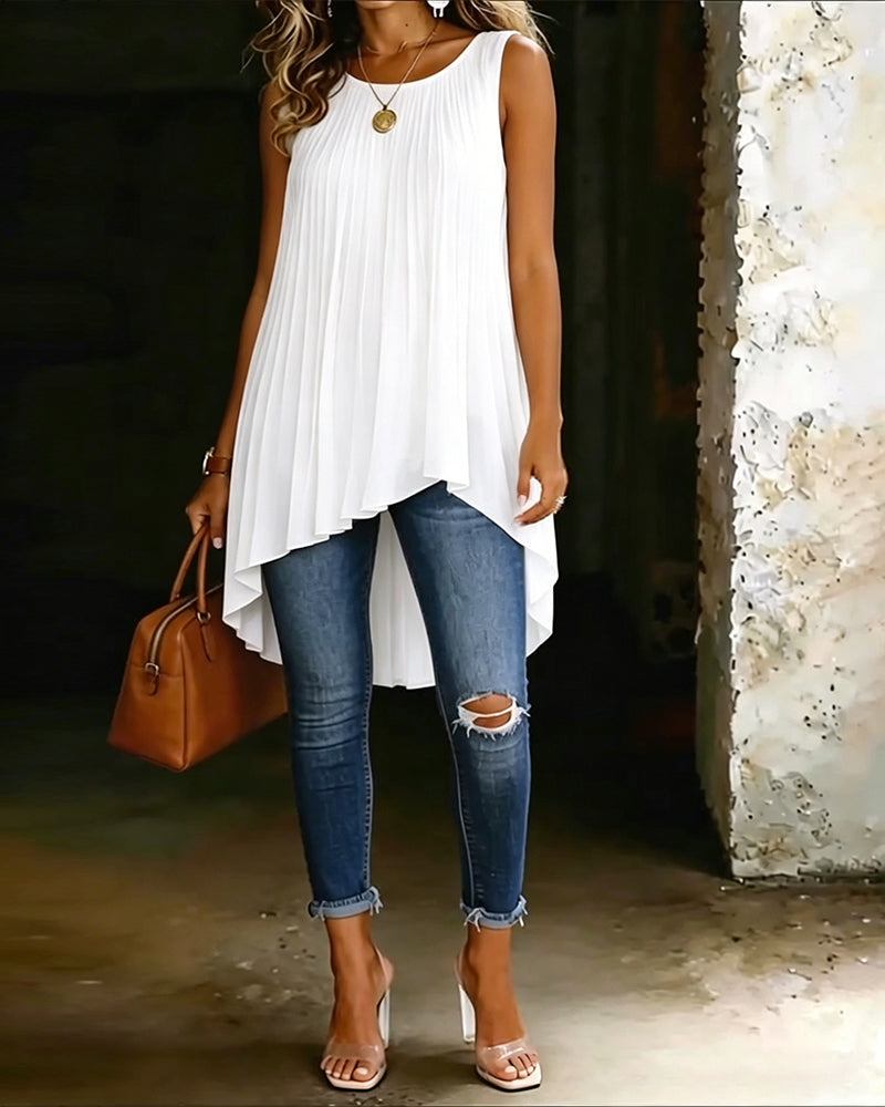 Sleeveless Pleated Irregular Blouse