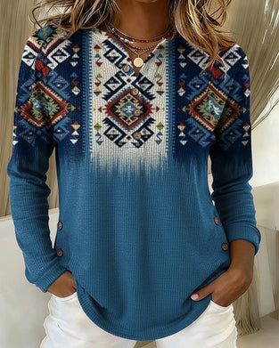 Retro-Style Printed Casual Top