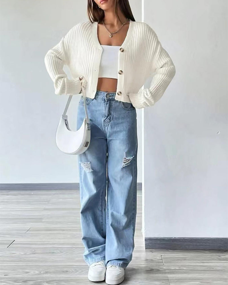 V-Neck Short Cardigan