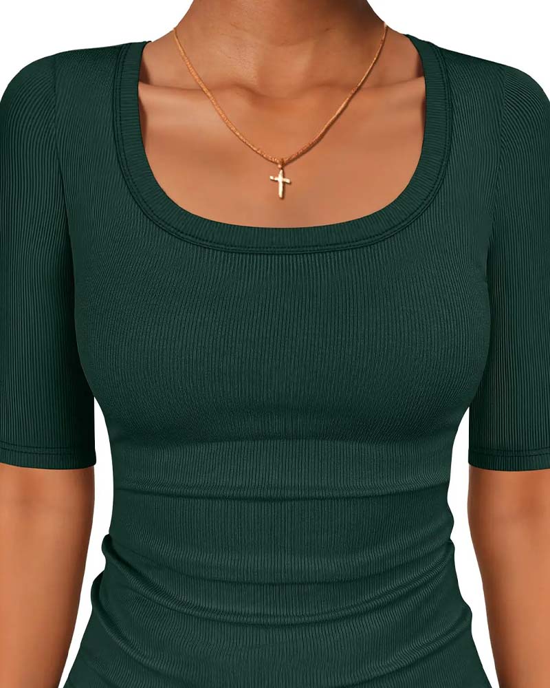 Slim Fit U-Neck Half-Sleeve T-Shirt