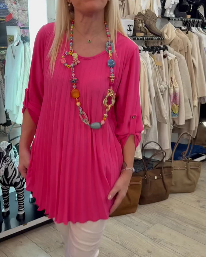 Crew Neck Pleated Blouse