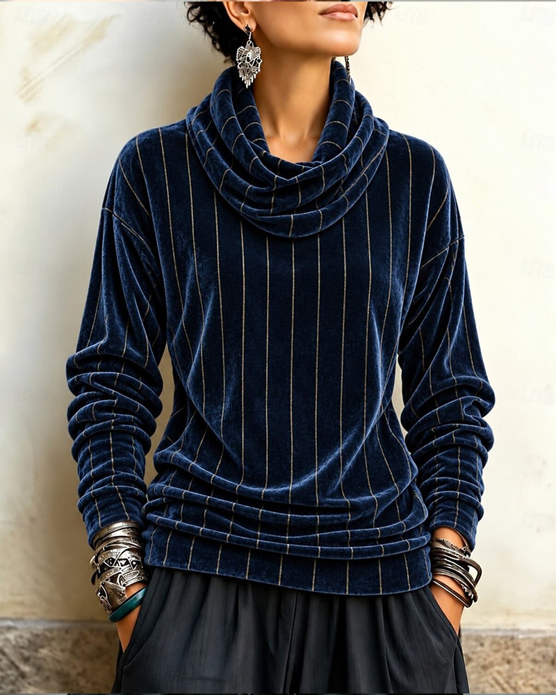 Striped Cowl Neck Fashion Top