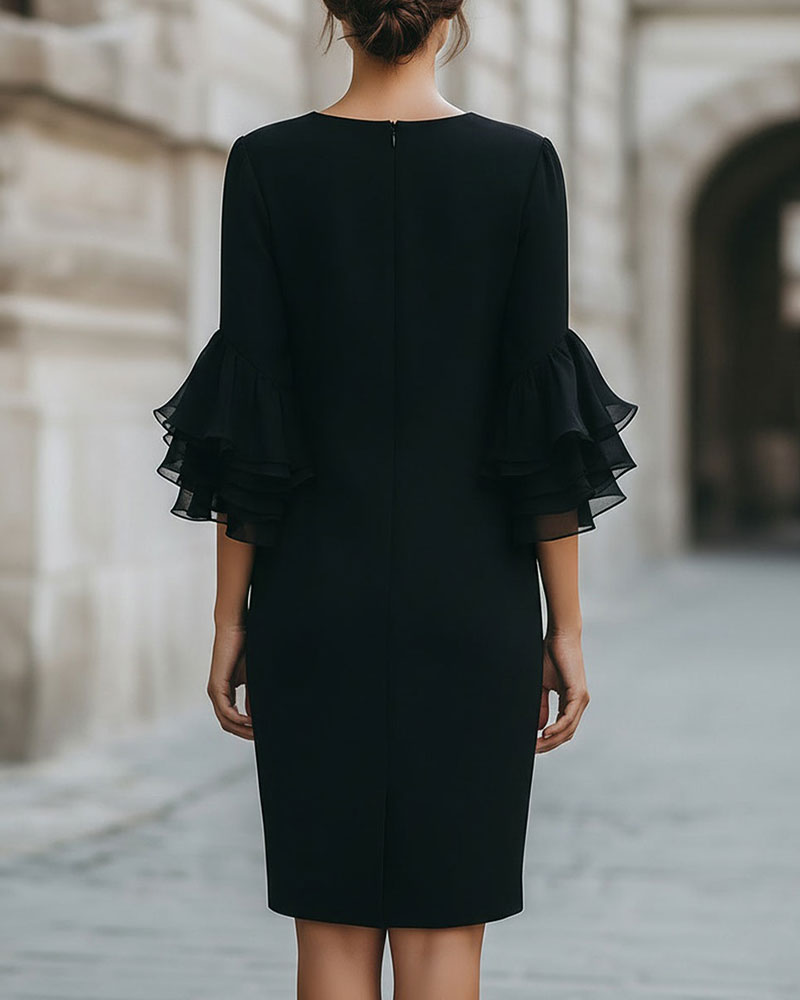 Layered Flared Sleeve Slim Dress