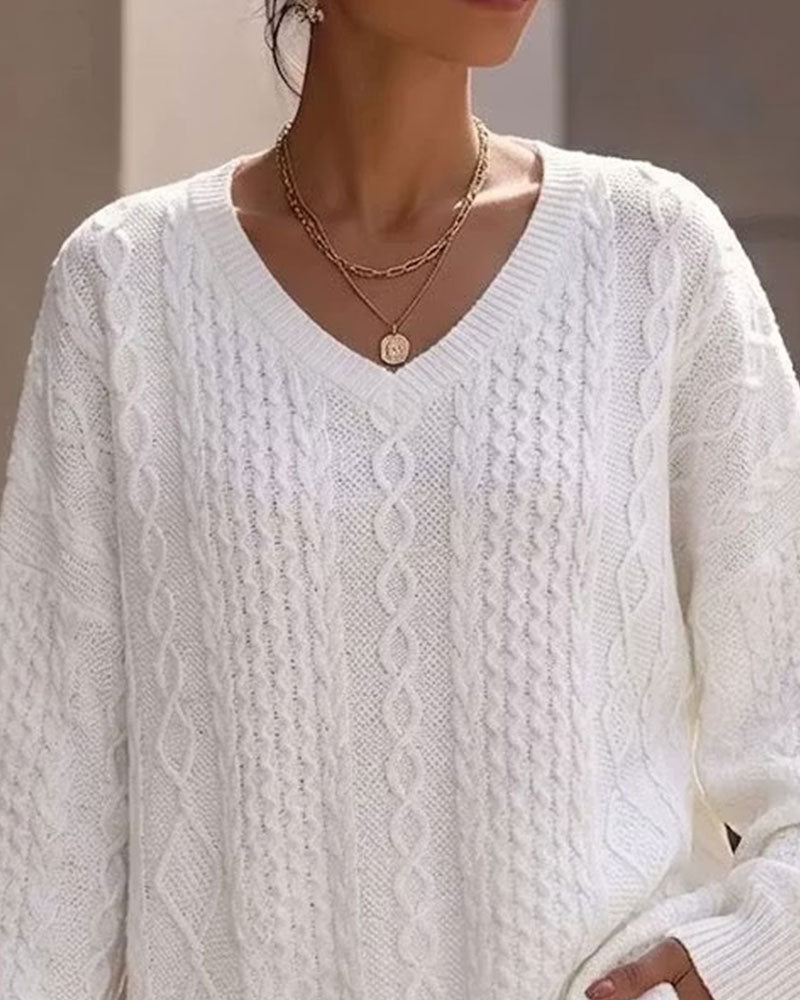 V-Neck Stylish Solid Relaxed Knit Pullover
