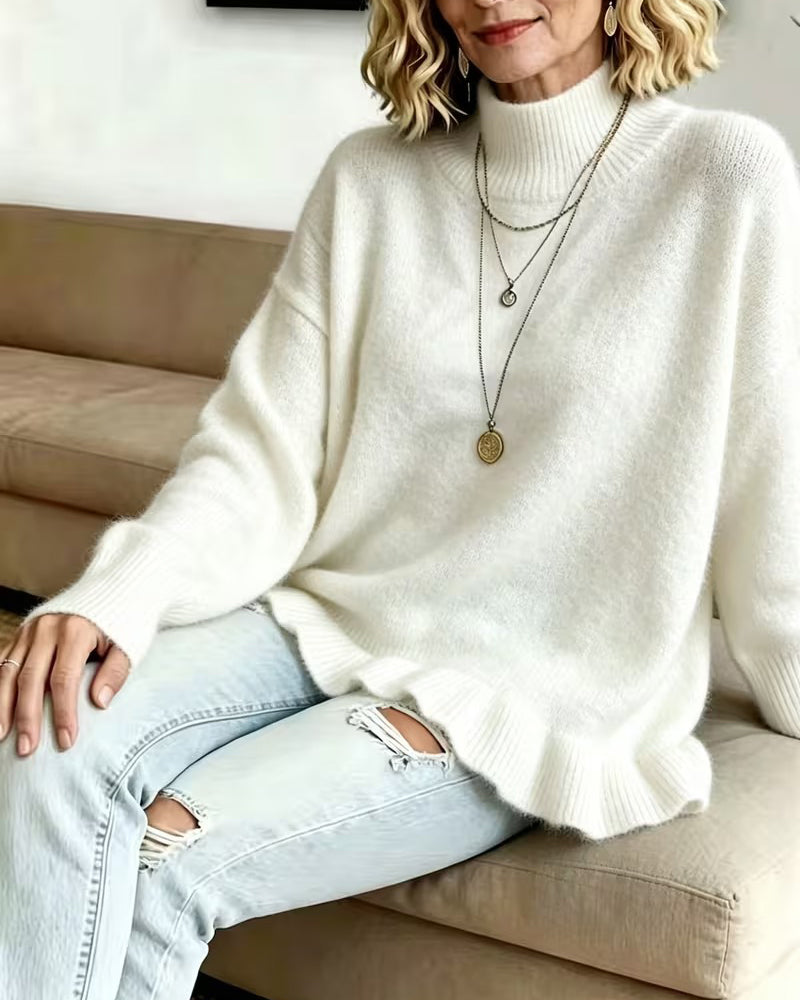 Mock Neck Ruffle Pullover