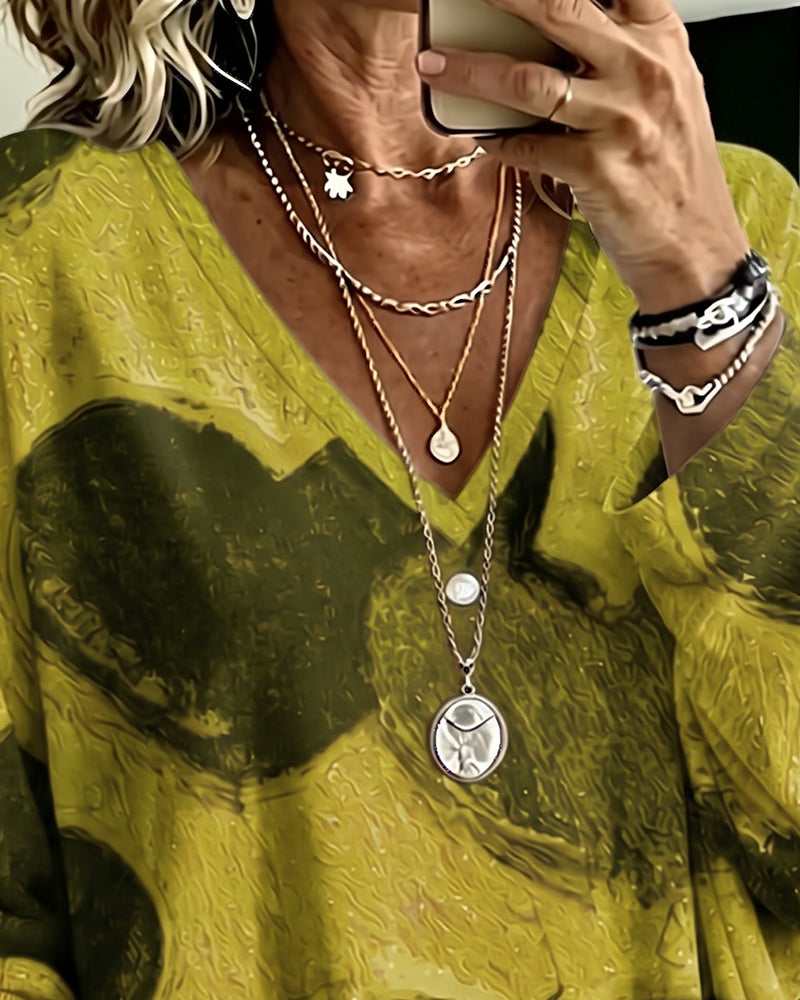 Heart Print V-Neck Loose Top