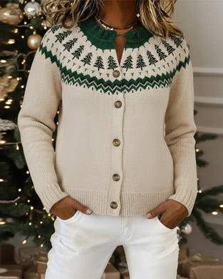 Long-sleeved printed button-down cardigan