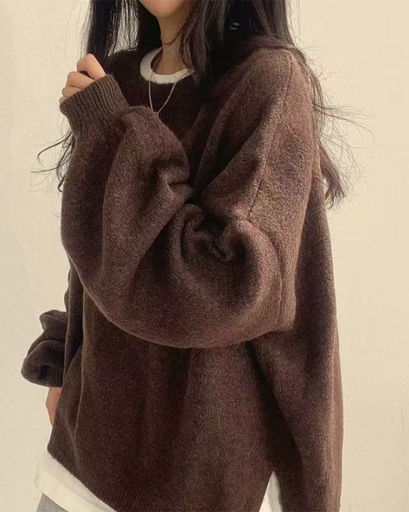 Crew Neck Side Slit Pullover