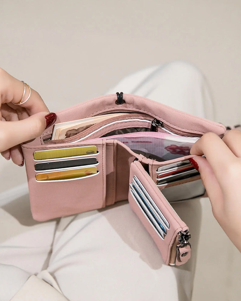 Women's Elegant Minimalist Short Wallet with Wristlet, Casual Versatile Zipper Card Holder Wallet, Trendy Wallet for Daily Use