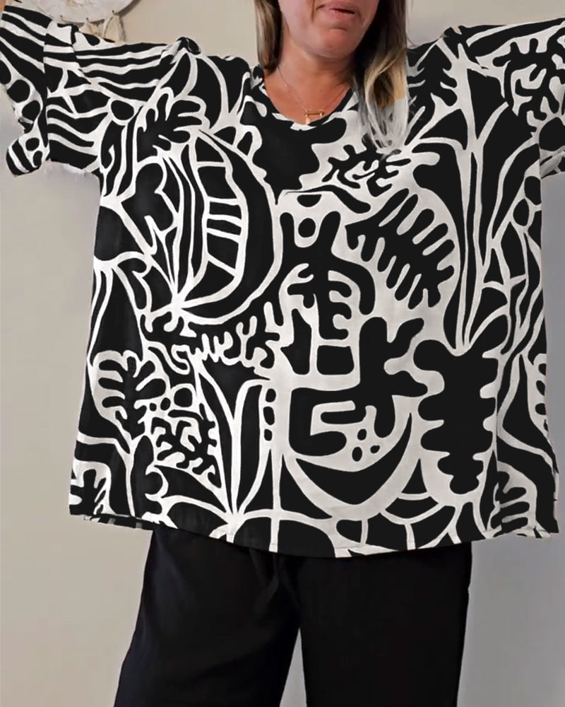 Abstract Botanical Print Loose Top