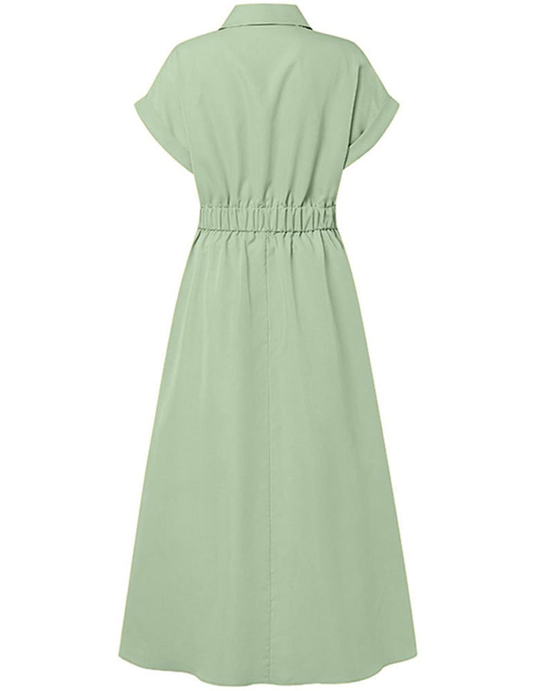 A-Line Tie High Waist Button Dress