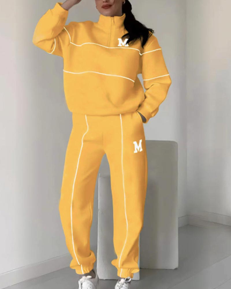 Women's Casual Letter M Long Sleeve Two Piece Set