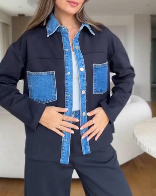 Color-Blocking Lapel Shirt