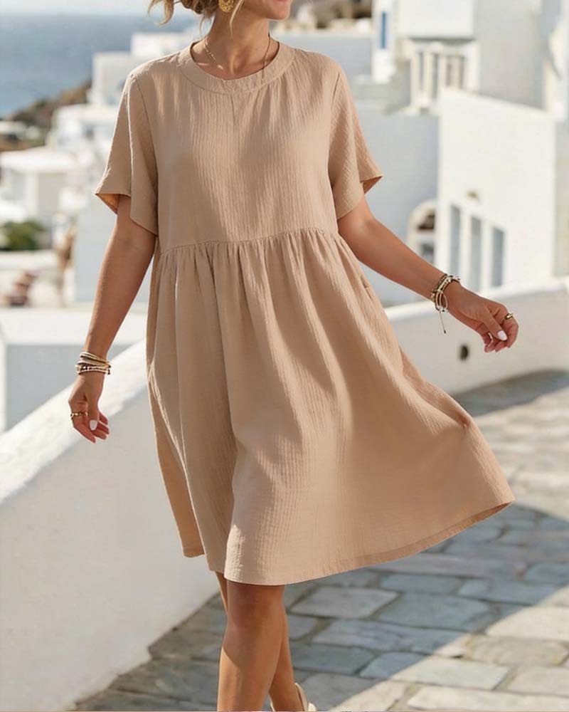 Round Neck Pleated Dress