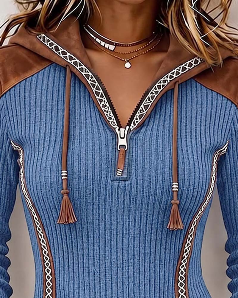 Hooded Zip Casual Top