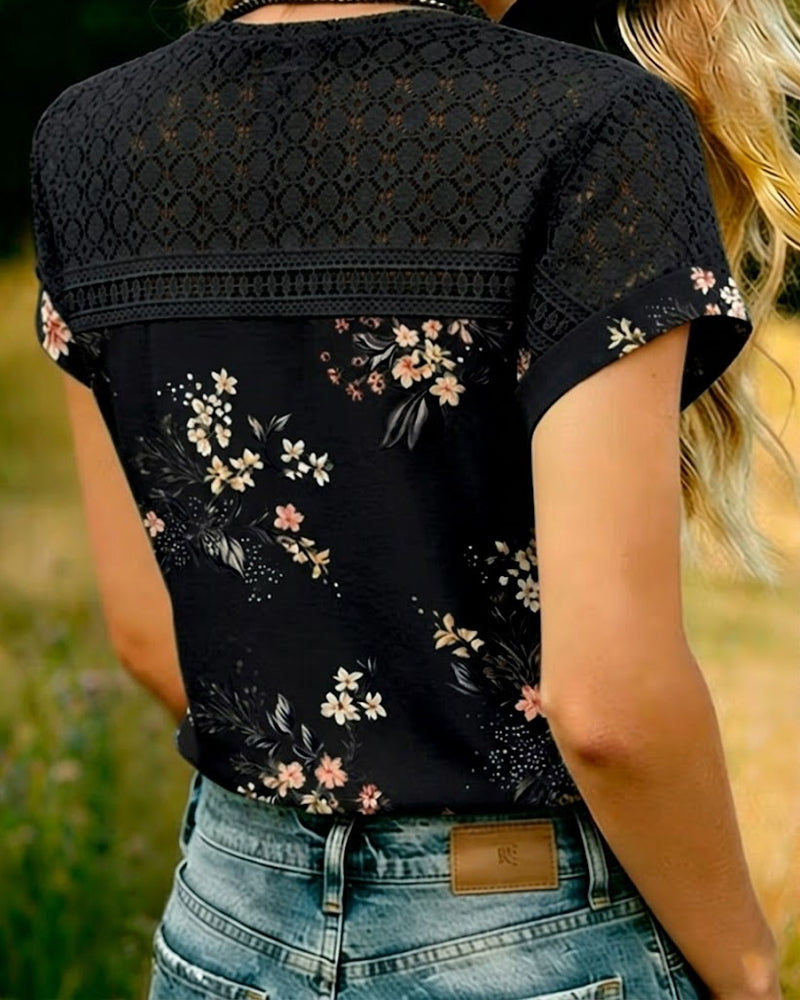 Cut-Out Patchwork Short-Sleeve T-Shirt