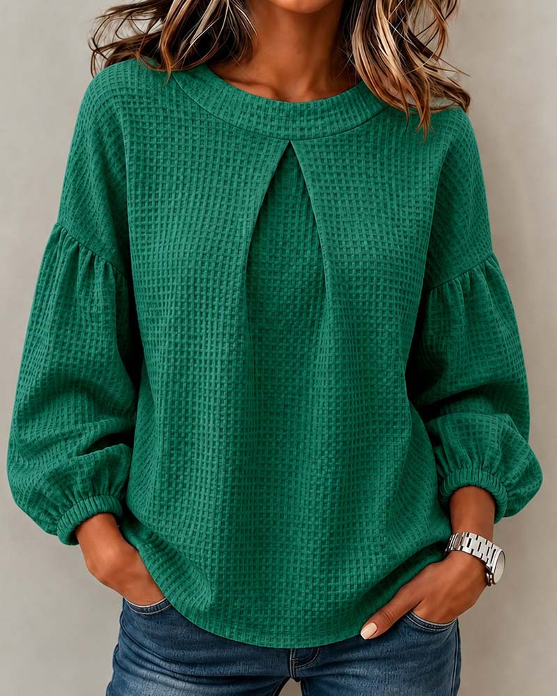 Crew-Neck Ruched Puff-Sleeve Sweatshirt