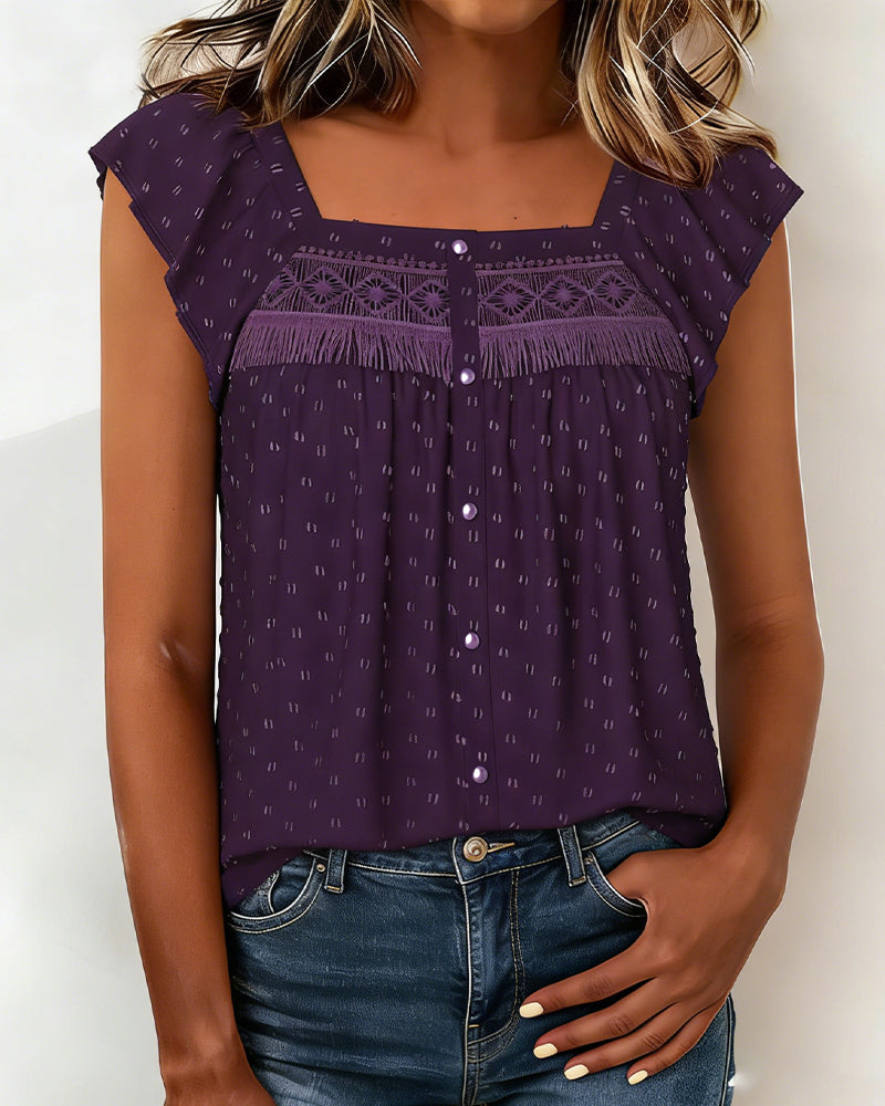 Fringed Square-Neck Blouse