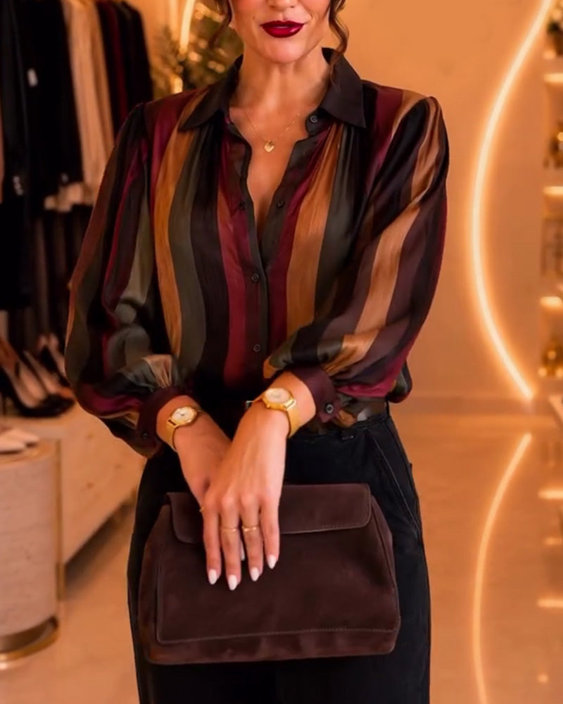 Retro Stripe Puff Sleeve Blouse