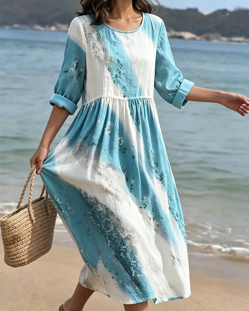 Crew Neck Color-Block Stripe Dress