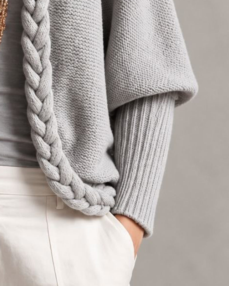 Lantern Sleeve Cable Knit Sweater Cardigan