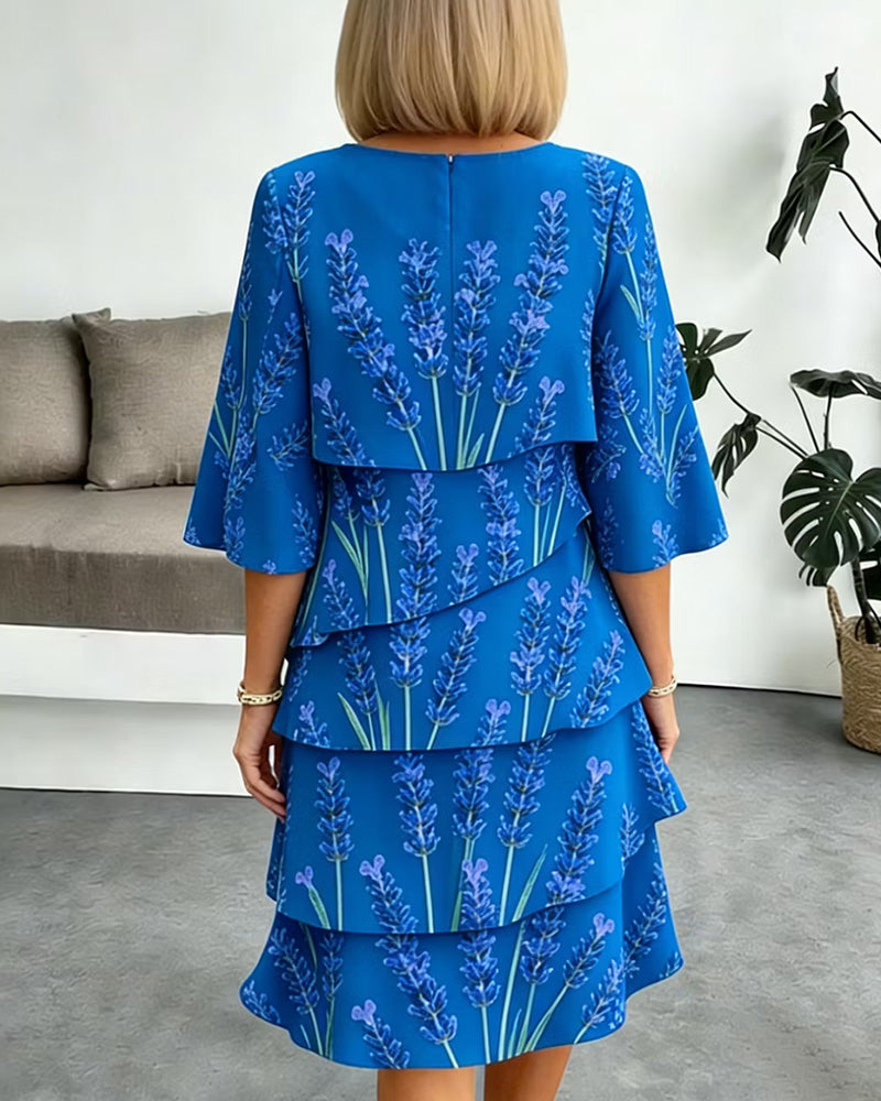 Lavender Print Tiered Dress