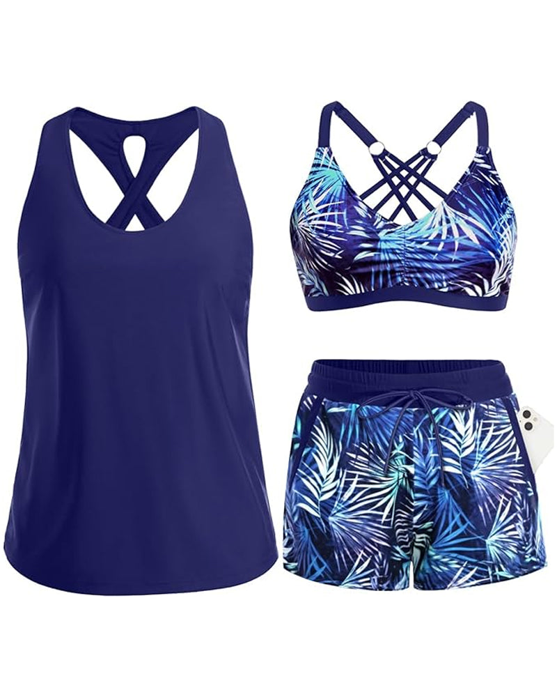 Crisscross Sleeveless Top + Drawstring Printed Pants For Cover-Up And Bikini