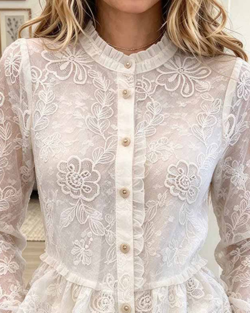 Ruffle Slim Fit Fan-Shaped Blouse