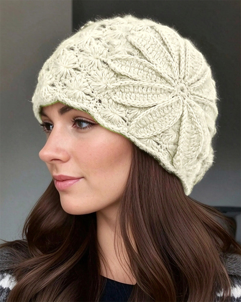 Handmade Crochet Floral Knit Beanie