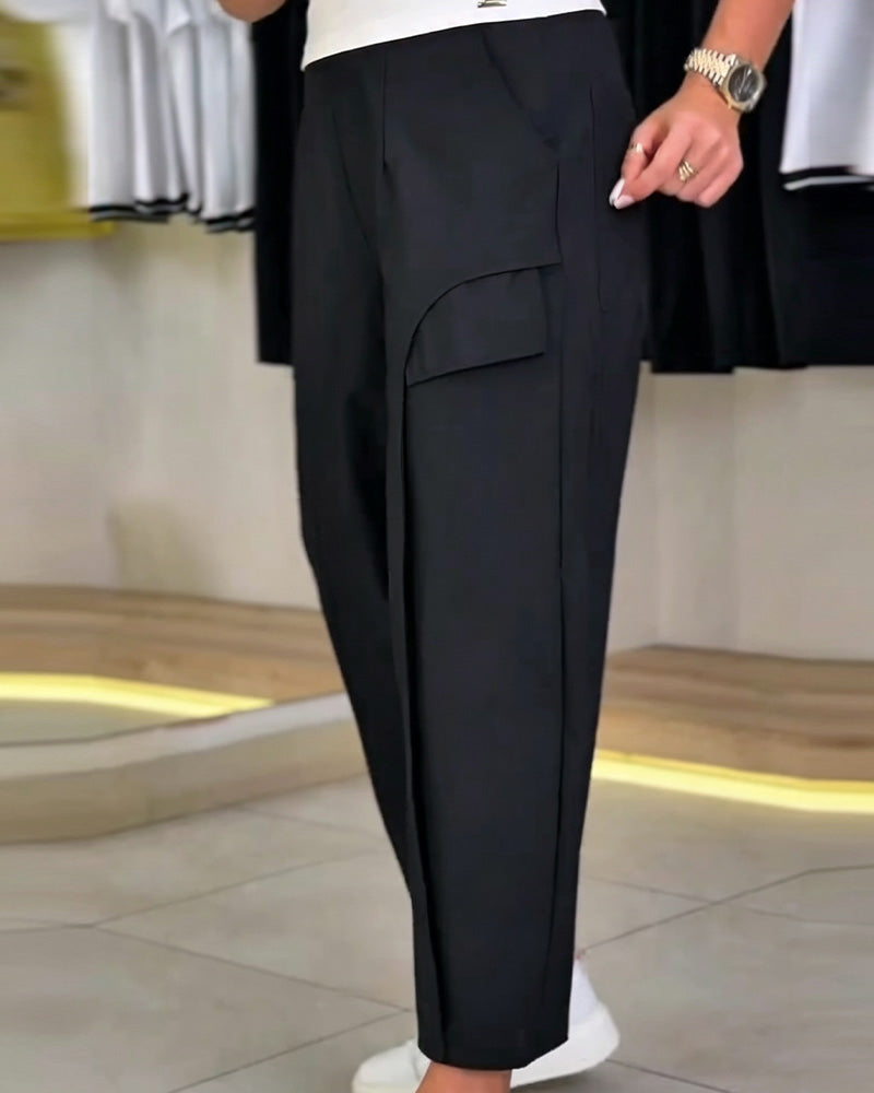 Solid Color Pocket Cropped Casual Pants