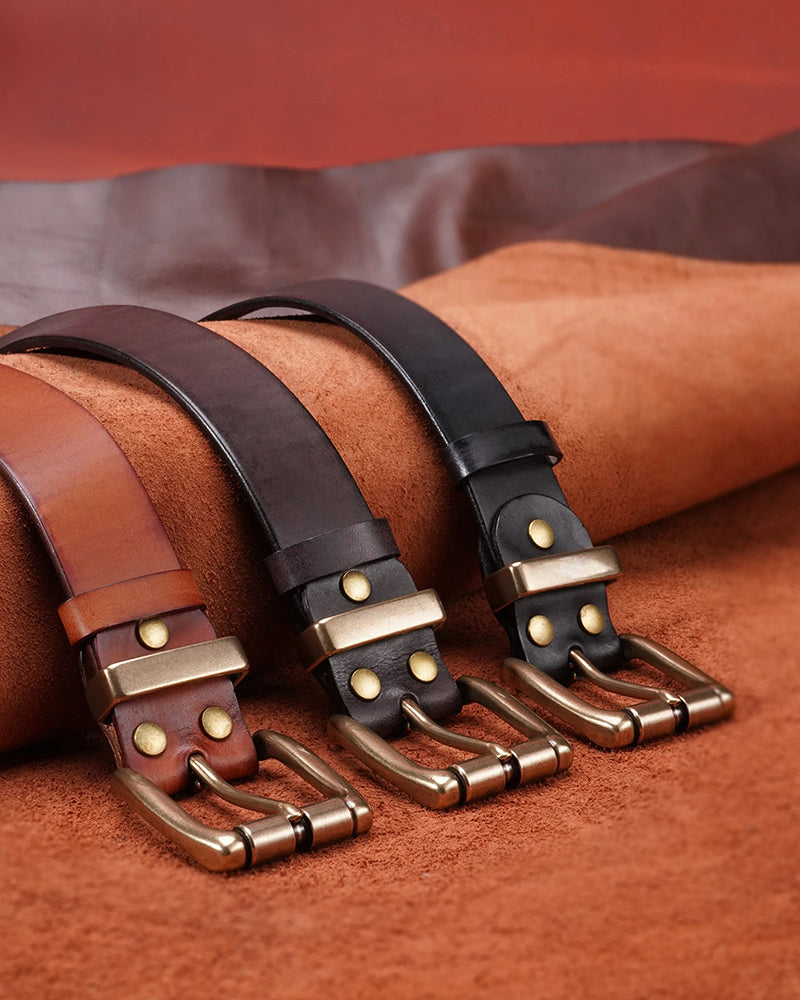 Vintage Distressed Top-Grain Leather Belt