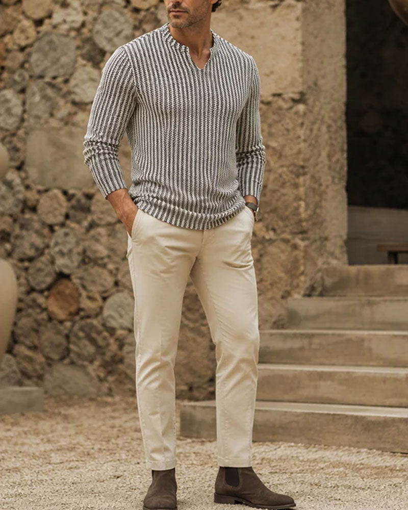 Striped Three-Quarter Sleeve Men's Top