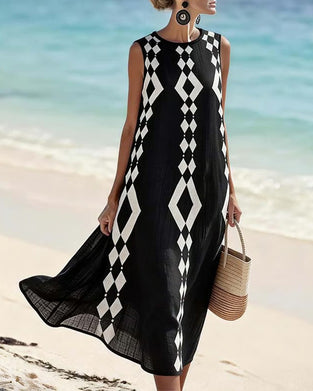 Sleeveless Diamond Pattern Loose Dress
