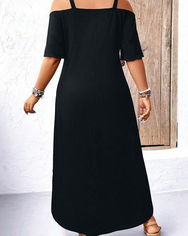 Solid V-Neck Off-Shoulder Long Dress